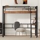 preview thumbnail 3 of 11, Metal Twin Size Loft Bed with Built-in Desk, Storage Shelf and Ladder, Black