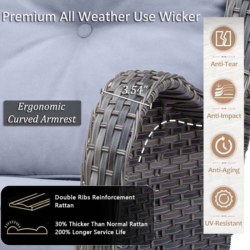 8 Piece Outdoor Wicker Patio Furniture Conversation Chair and Ottoman Set