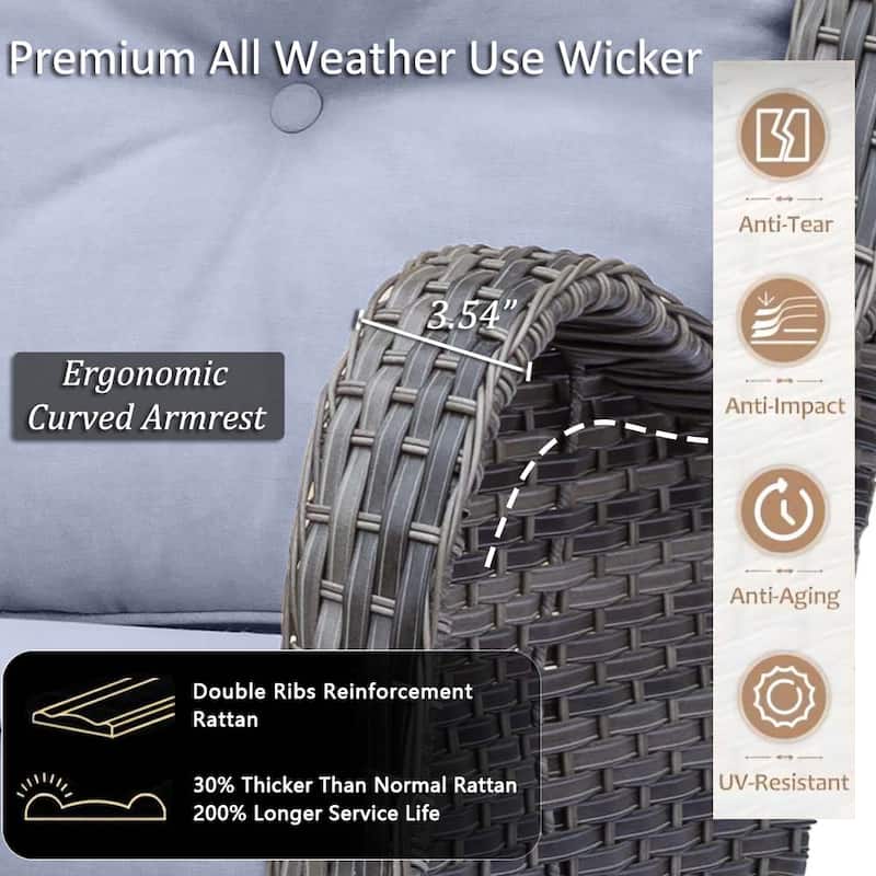 9 Piece Outdoor Wicker Patio Conversation Furniture Swivel Chairs Sets