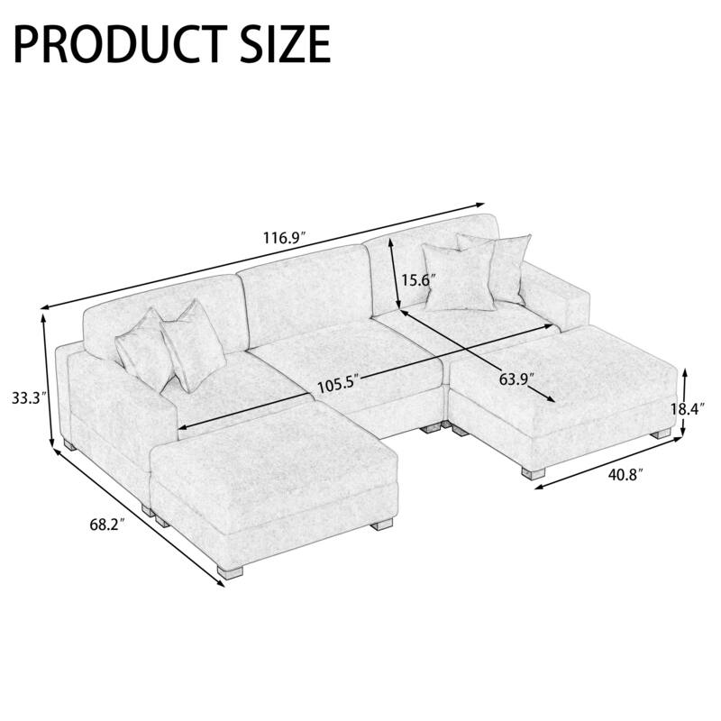 Oversized Chenille Modular Sectional Sofa Conversation Set with 2 Ottomans