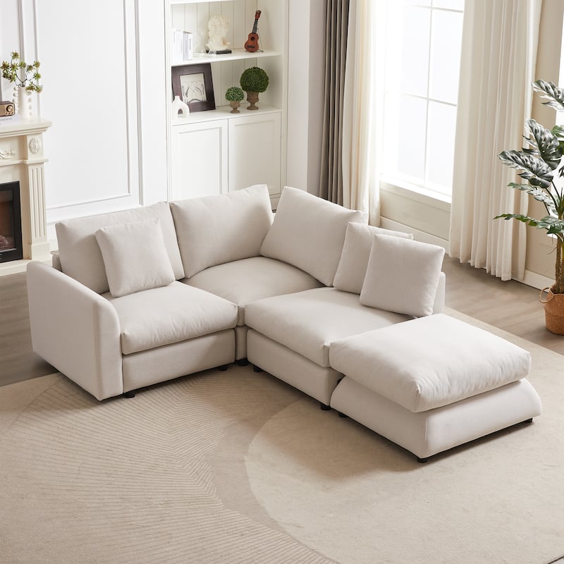 102.2Inch L Shaped Sectional Sofa Couch with Ottoman and Three Pillows