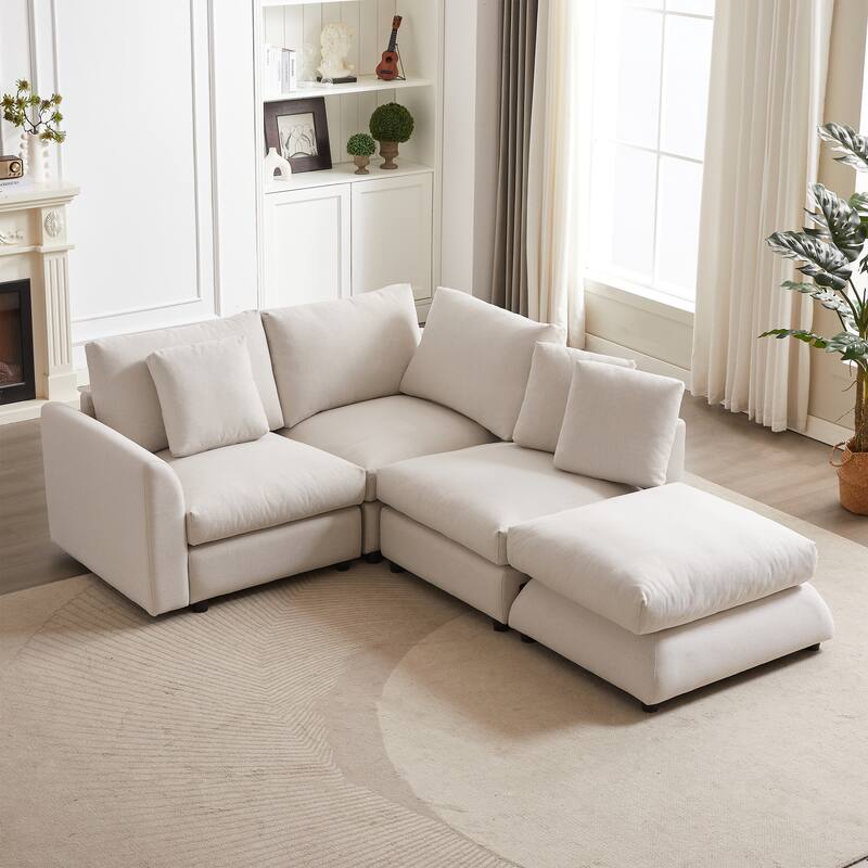 Modern Modular L-Shaped Sectional Sofa with Ottoman, 3 Cushions and 3 Pillows for Living Room