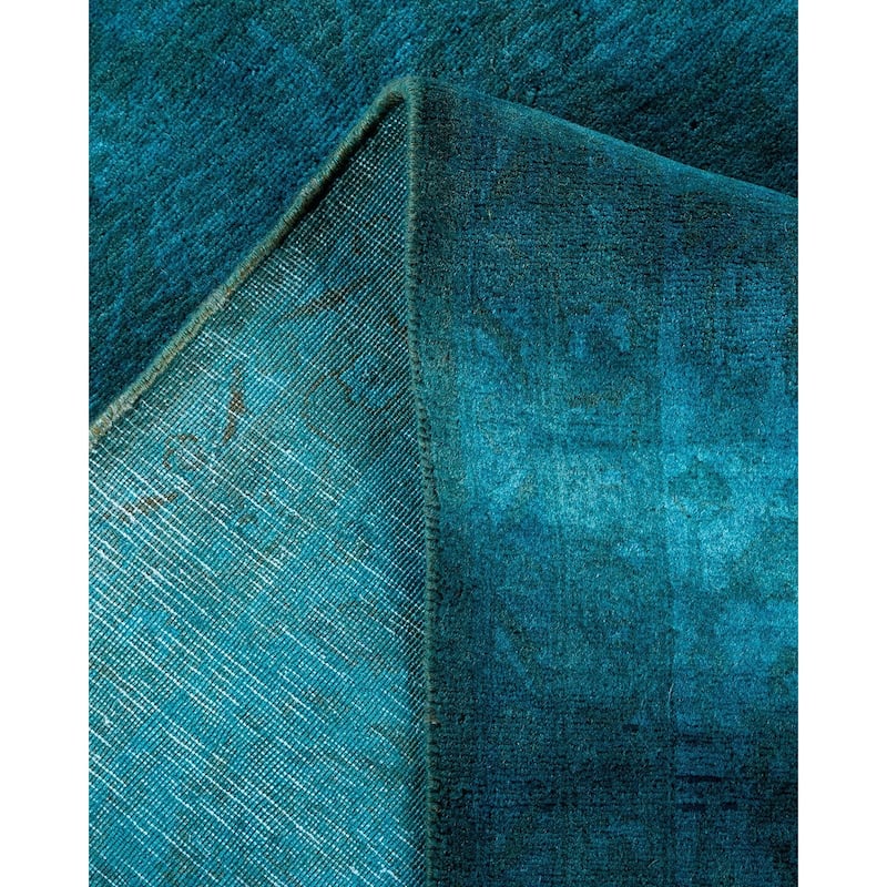Overton Hand Knotted Wool Vintage Inspired Modern Contemporary Overdyed Blue Area Rug - 6' 1" x 9' 4"