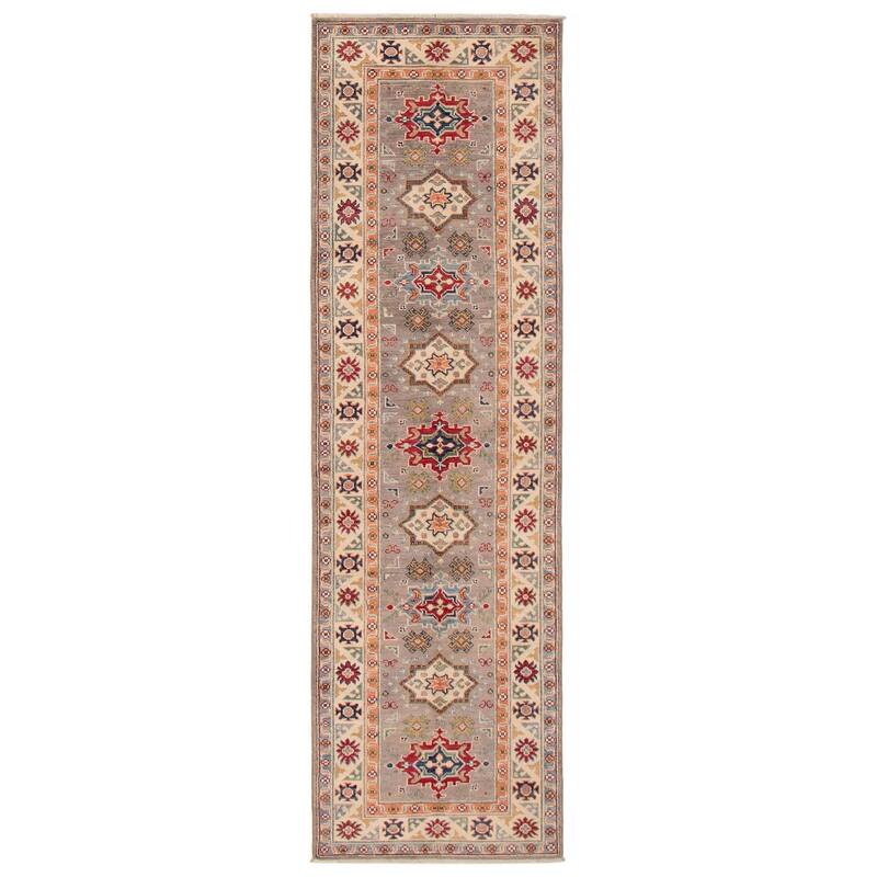 ECARPETGALLERY Hand-knotted Uzbek Ghazni Grey Wool Rug - 2'9 x 9'8 - Grey - 2'9 x 9'8
