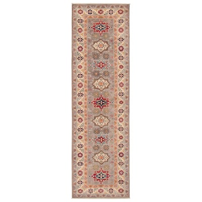 ECARPETGALLERY Hand-knotted Uzbek Ghazni Grey Wool Rug - 2'9 x 9'8