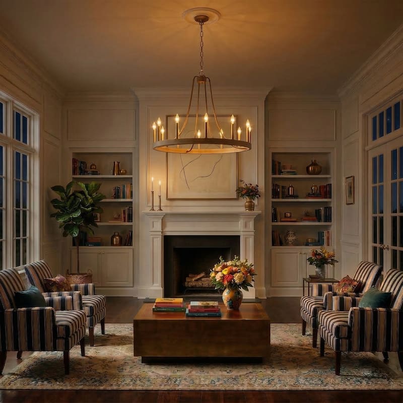 Acroma 12-light Farmhouse Modern Wagon Wheel Chandelier Candle Dining Room Lighting - 34''