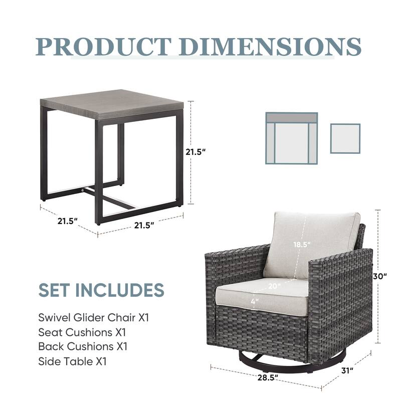 Outdoor Swivel Rocking Chairs Set of 2 with Rattan Side Table