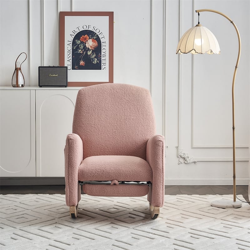 Teddy Fabric Nursery Rocking Chair With Adjustable Footrest - Pink
