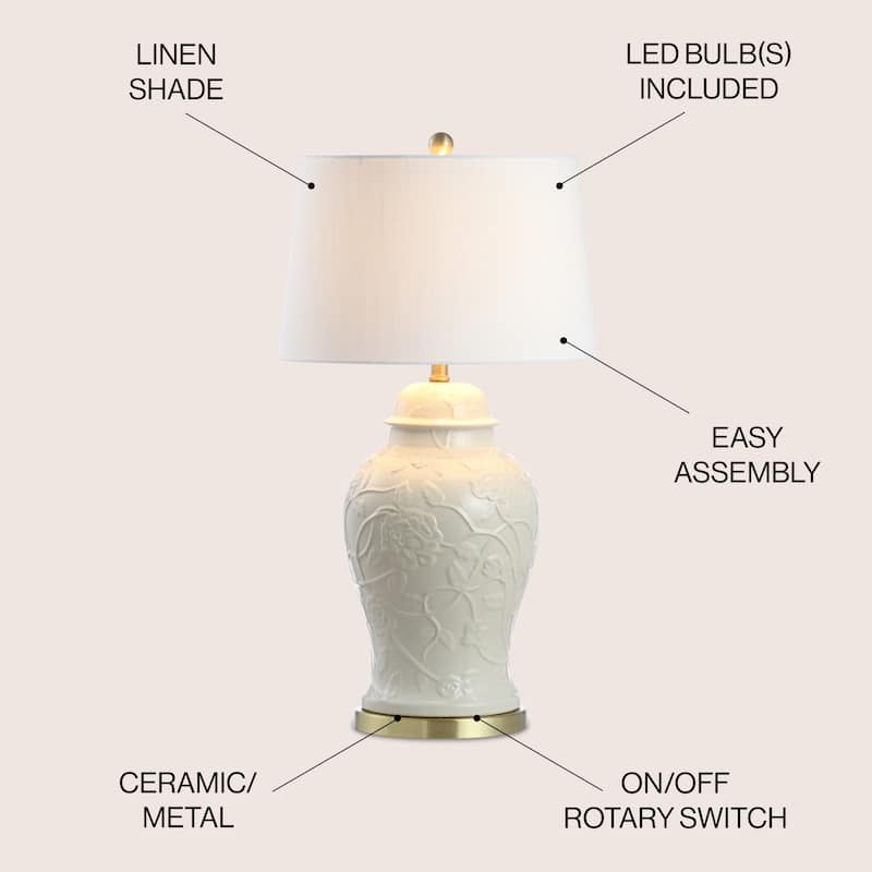 Chi 29.5" Ceramic Classic Traditional LED Lamp Table Lamp, Cream by JONATHAN Y