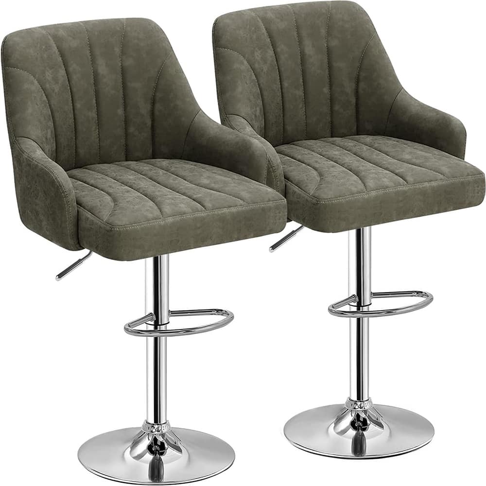 VECELO Set of 2 Adjustable Height Barstool with Footrest and Back Upholstered Bar or Counter Height Stool and Parts