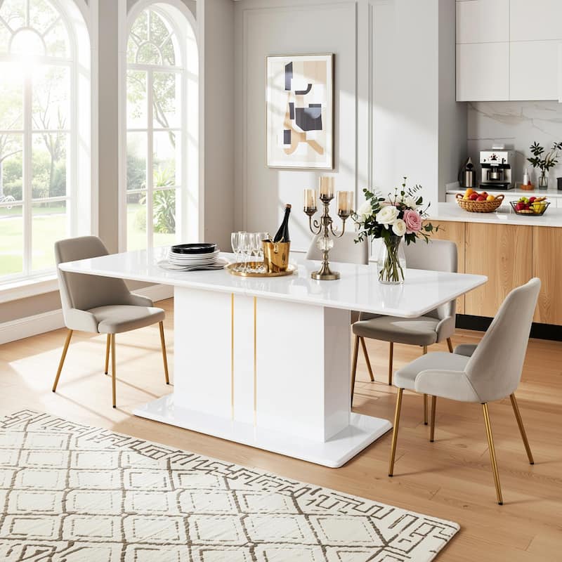 Homy Casa High Glossy White/Gold Extendable Dining Table Rectangular