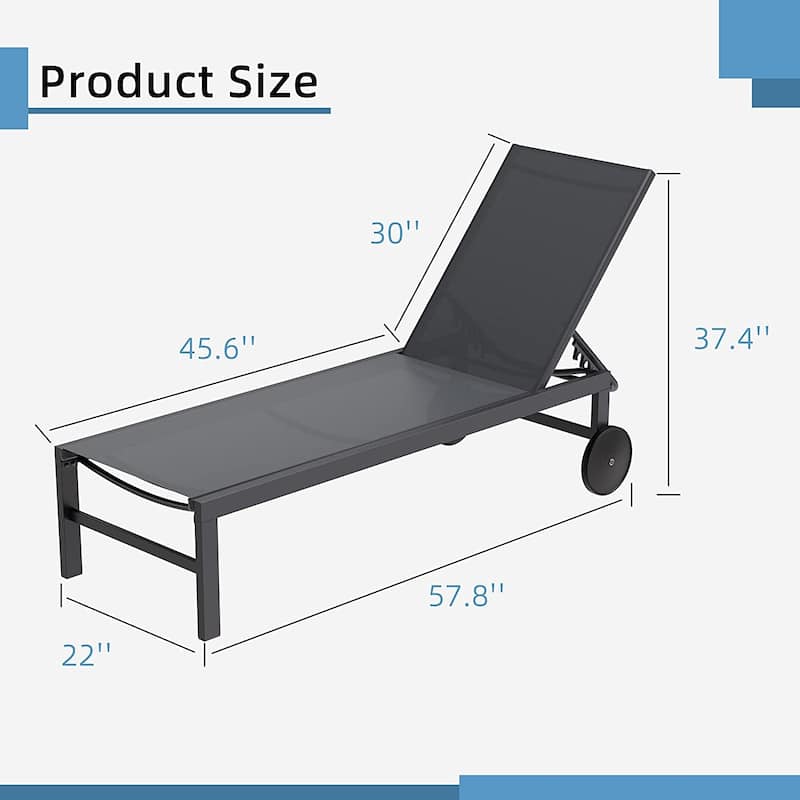 Futzca 2 PCS Outdoor Chaise Lounges Chair with Wheels and 5 Adjustable Position