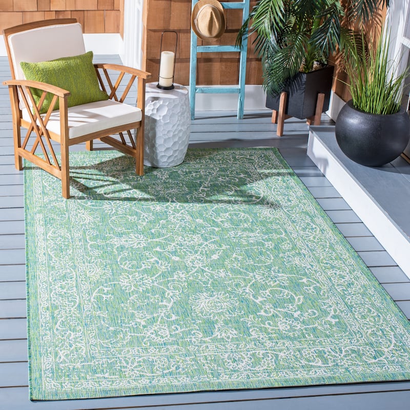 SAFAVIEH Courtyard Aquata Indoor/ Outdoor Waterproof Patio Backyard Rug - 9' x 12' - Green/Ivory