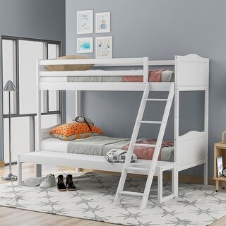 Merax Twin over Twin/Full Convertible Bunk Bed with Ladder and ...