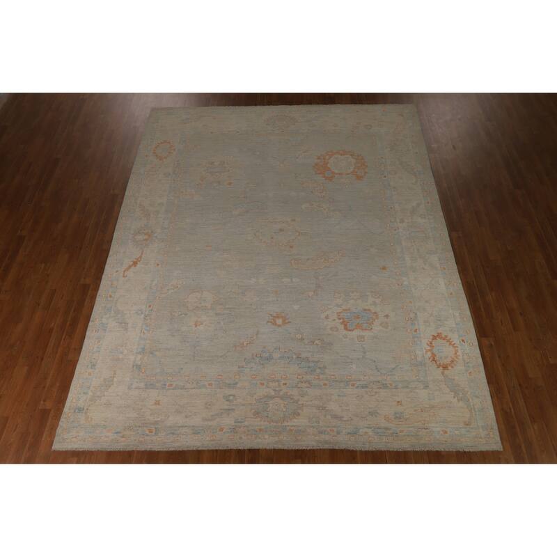 Hand Knotted Oriental 100% Wool Carpet Transitional All-Over Greys & Charcoal Oushak Area Rug - 11' 7'' X 8' 11''