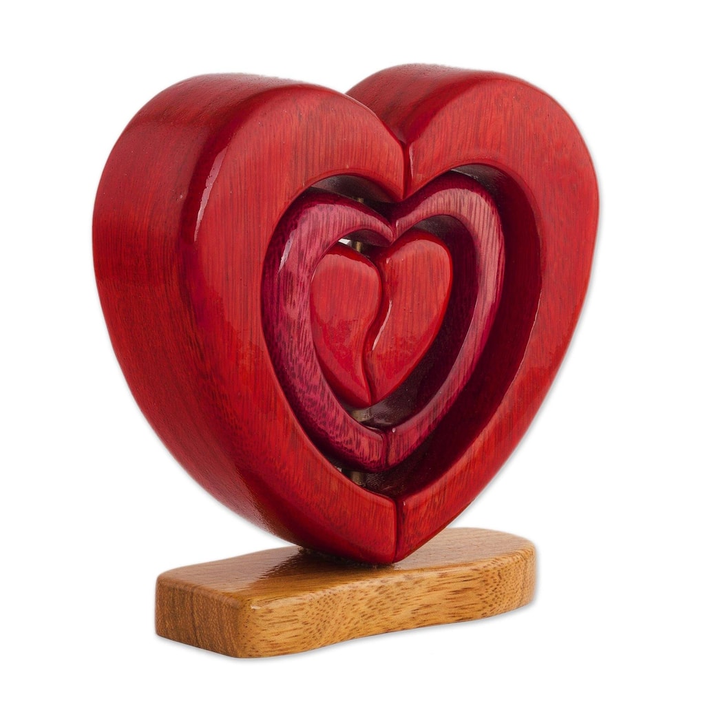 Handmade Heart Trio Wood Sculpture (Peru) - 6.5" H x 6.75" W x 2" D