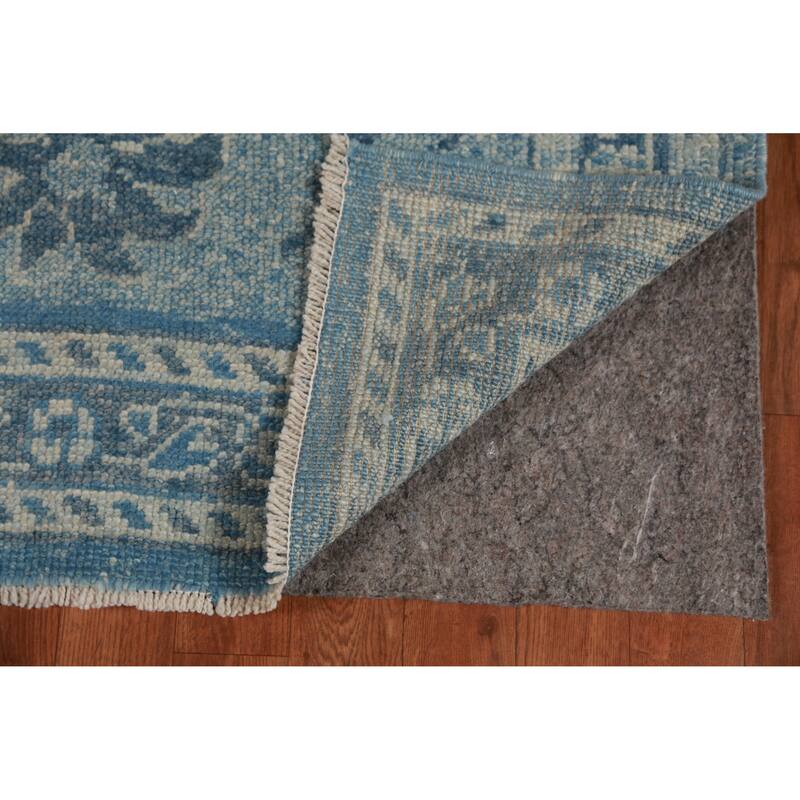 Hand Knotted Oriental 100% Wool Carpet Transitional Floral Navy Blue & Blues Oushak Runner Rug - 17' 4'' X 3' 1''