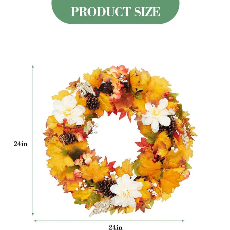 24 Inch Autumn Maple Leaf Wreath for Front Door Window Fireplace - N/A