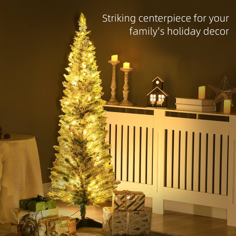 HOMCOM 5' Tall Pre-Lit Slim Noble Fir Artificial Christmas Tree with Realistic Branches, 110 Warm White LED Lights and 294 Tips
