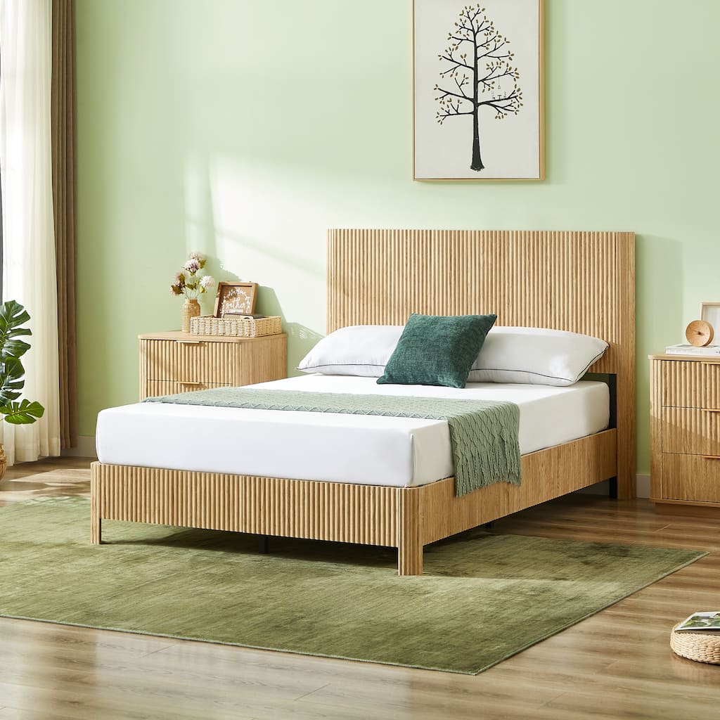 Full Size Wooden corrugated curved lines, No Box Spring Needed