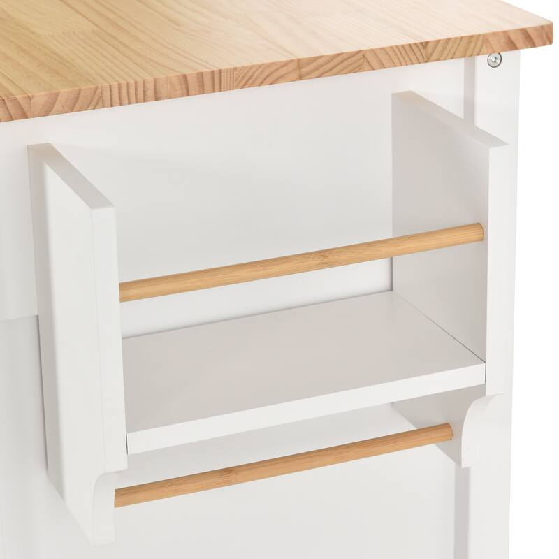 Kitchen Island Cart on Wheels with Solid Wood Top, Moveable Island Table with Adjustable Shelves, 4-Door Cabinet & 2 Drawers