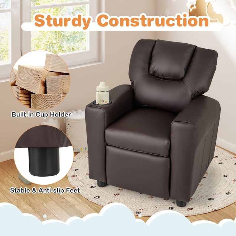 Costway Kids Recliner Chair with Cup Holder & Side Pocket Adjustable