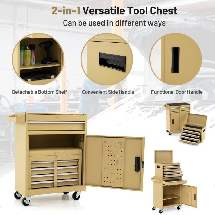 2-in-1 Tool Chest and Cabinet with 5 Sliding Drawers - 23" x 11" x 40.5"(L x W x H)