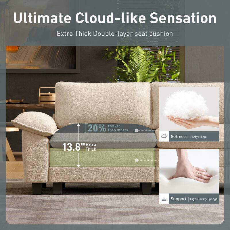 MAISON ARTS Cloud Modular Deep Seat Sofa, Chenille or Corduroy Sectional Couch with Removable Arms, 1–4 Seater