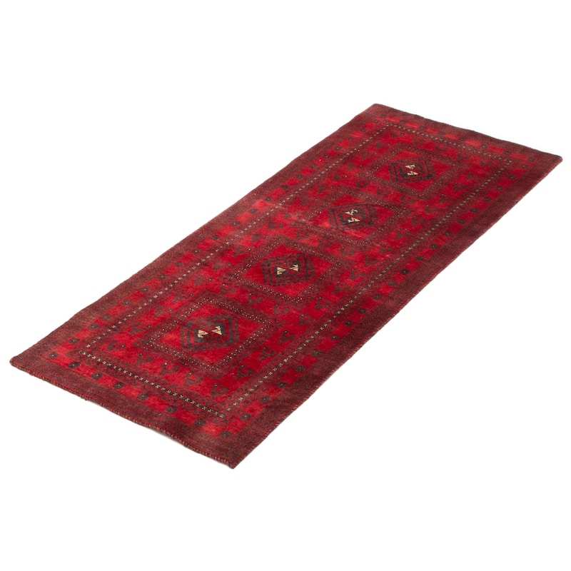 ECARPETGALLERY Hand-knotted Baluch Red Wool Rug - 2'6 x 6'6