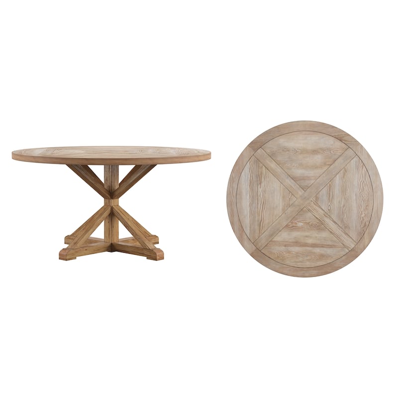 Krakova Rustic X-Base Round Pine Wood Dining Table