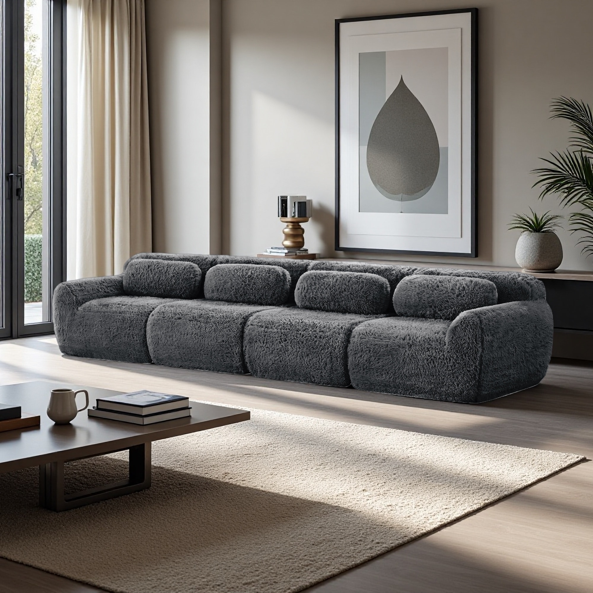 149" Plush Boneless Sofa with Free Combination and 32D High-Density Foam