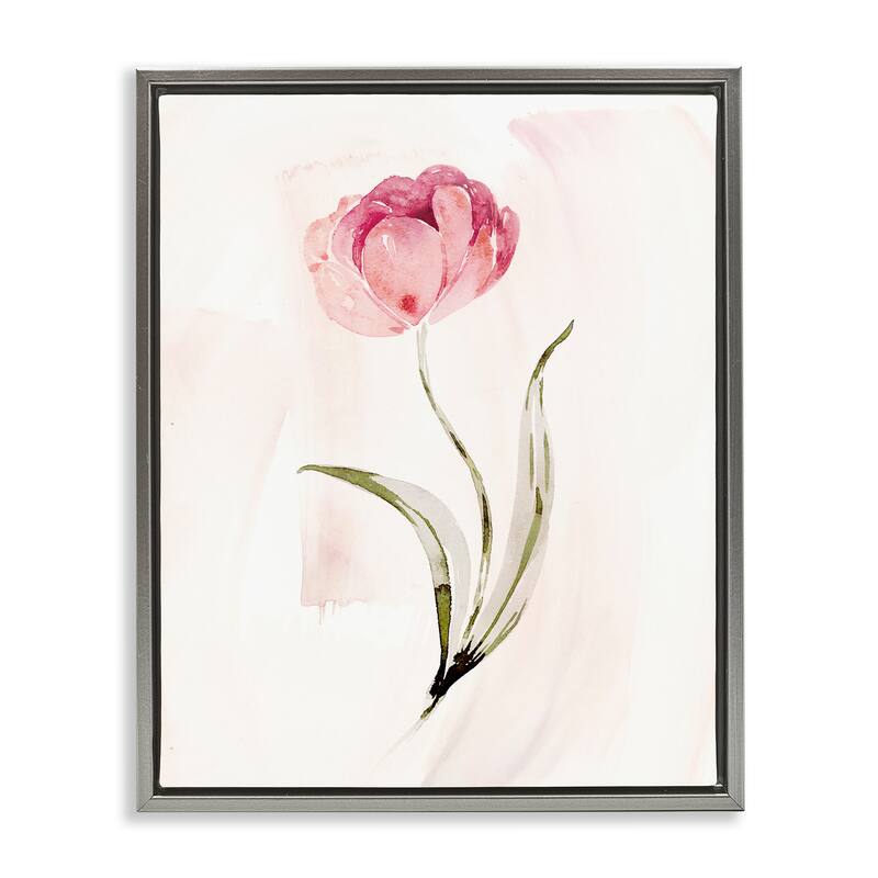 Stupell Pink Blossom with Leaves Framed Floater Canvas Wall Art Design By Kristen Brockmon - 17 x 21 - Grey