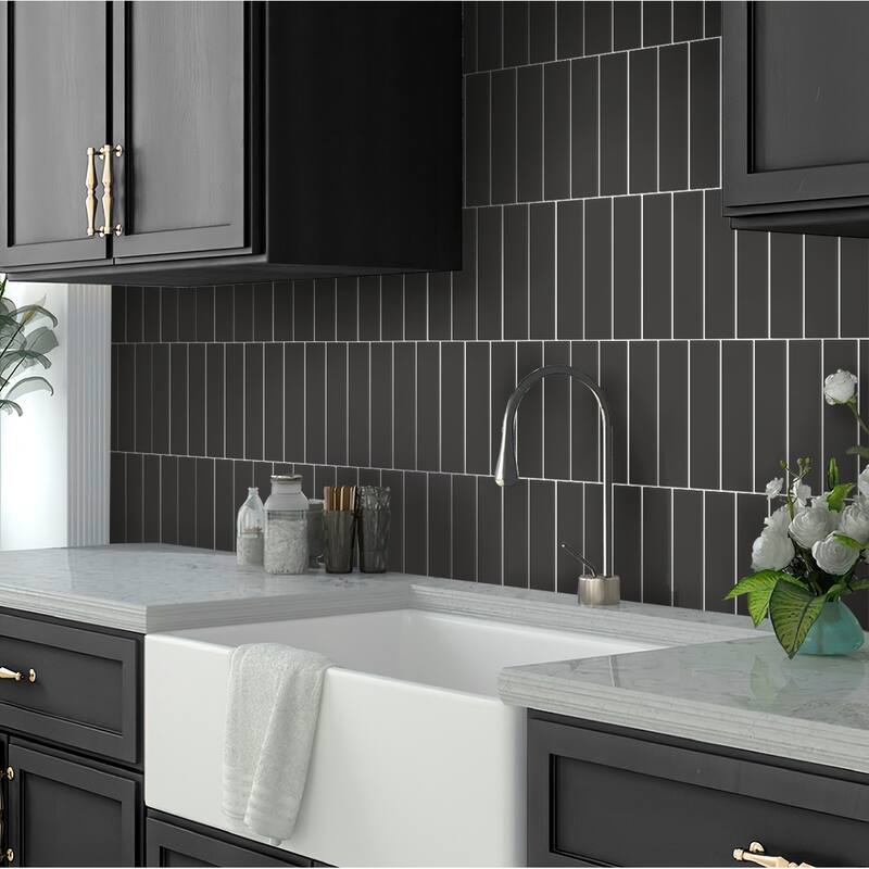 Apollo tile 2" x 8" Arte Matte Black Ceramic Tile (6.46 sq ft/case) - 60 Pack