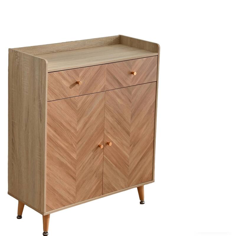 GDFStudio Thatch Shoe Cabinet with Commercial-Grade Laminate Herringbone Storage and Adjustable Shelves