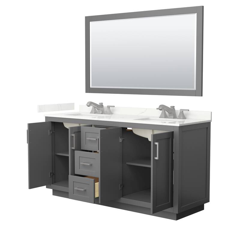 Miranda 66-inch Double Vanity, Quartz Top, 58-inch Mirror