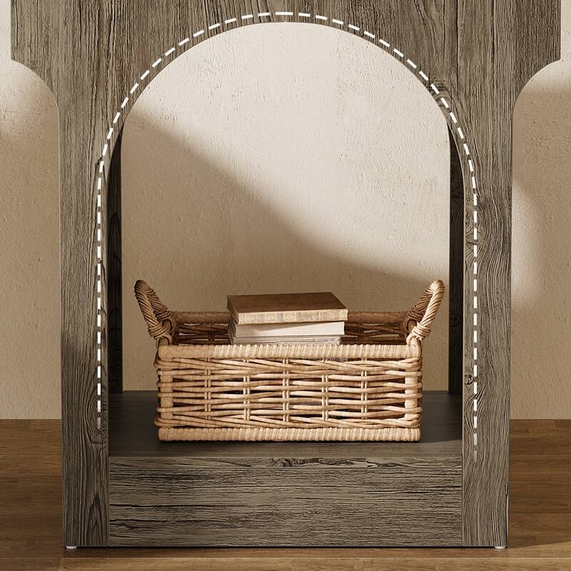 2 Tier Wood End Side Table with Innovative Arched Design