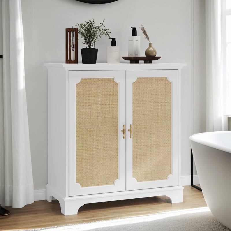 Sideboard Buffet Storage Liquor Cabinet with Rattan Decorated Doors
