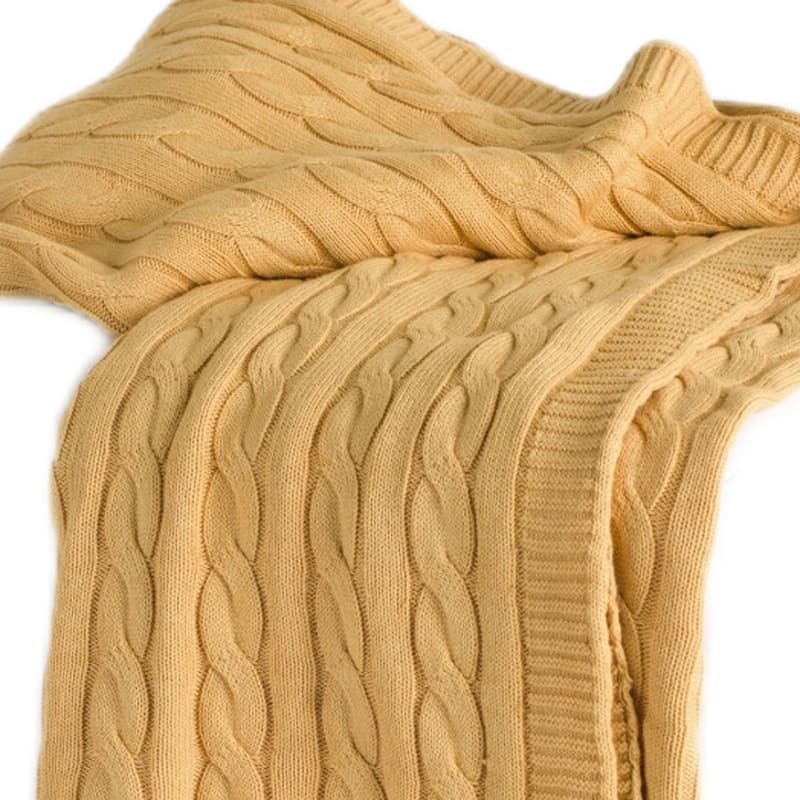 HomeRoots 50" X 60" Yellow Cotton Cable Knitted Throw Throw Blanket