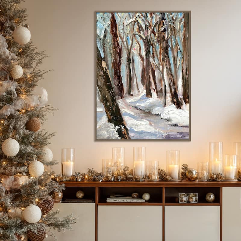 Woods in Winter by Sandra Iafrate Framed Canvas Wall Art Print - Sylvie Dark Gold