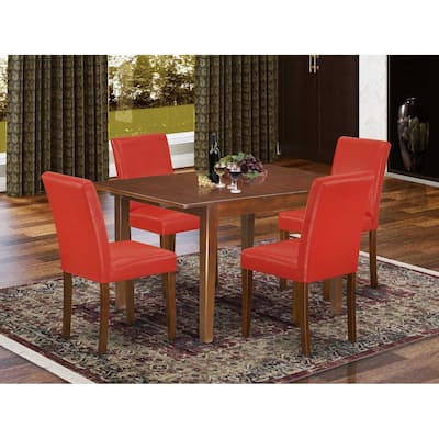 HomeStock 5-Pc Mahogany Finish Solid Wood Top-Rectangular Dining Room Set with Butterfly Leaf-Seats 4
