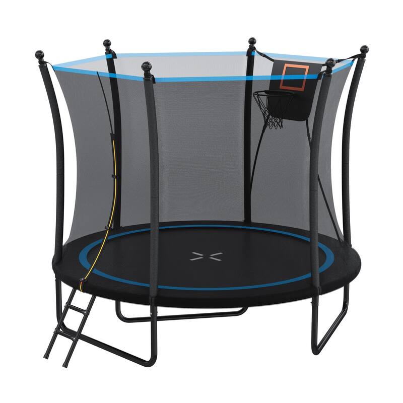 Kids Recreational Trampoline - Safety Enclosure Net, Ladder, Outdoor Backyard Fun - Black - 96