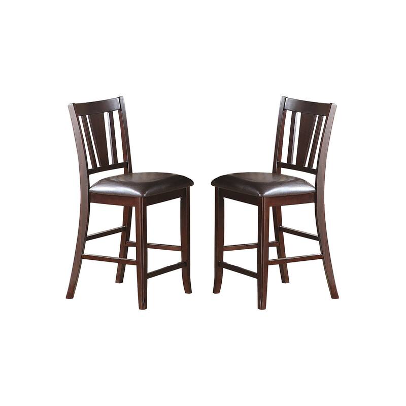 Upholstered Counter Height Chairs in Dark Brown Finish, Set of 2