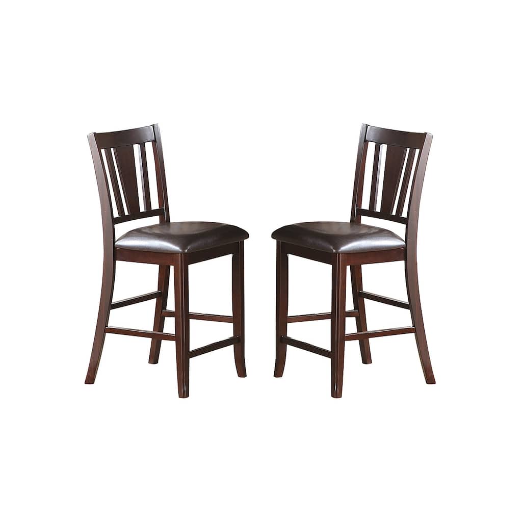 Upholstered Counter Height Chairs in Dark Brown Finish, Set of 2