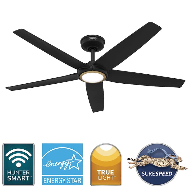 Hunter ZenTech Indoor / Outdoor 5-Blade Smart Ceiling Fan w/ LED Light and Handheld Remote.