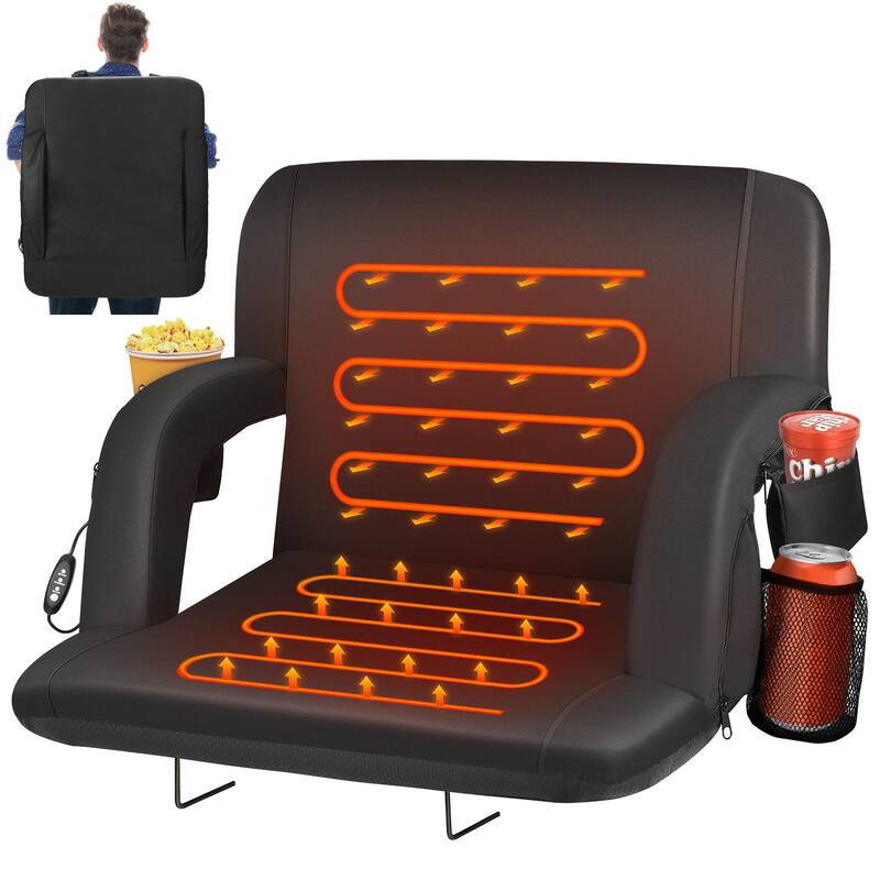 25 Inch Heated Stadium Seats for Bleachers Portable Bleacher Seat Foldable Stadium Chair - Black