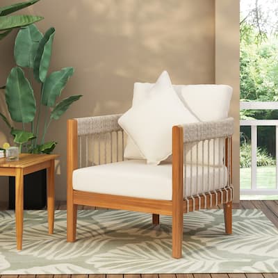 Acacia Wood Outdoor Club Chair with Removable Cushions for Porch and Garden