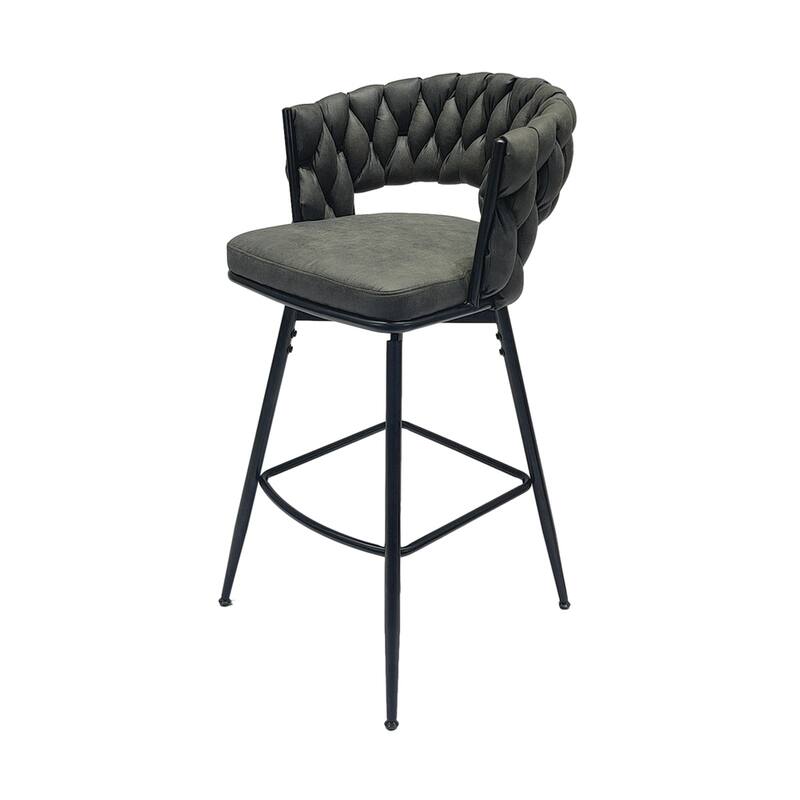 Swivel Upholstered Bar Stools with Back Footrest (Set of 2) - N/A