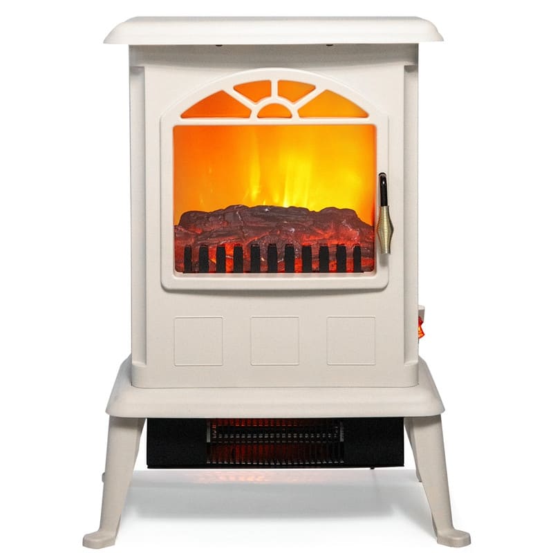 1500W Infrared Electric Fireplace Stove with 2 Heat Settings - White