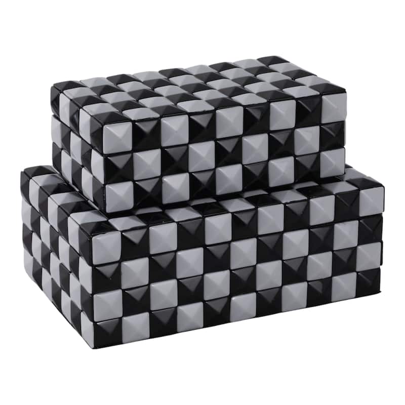 Resin Modern Storage Box Pyramid Checkerboard (Set of 2) - 4/5" Black - 11.75" x 7.75" x 4.5"