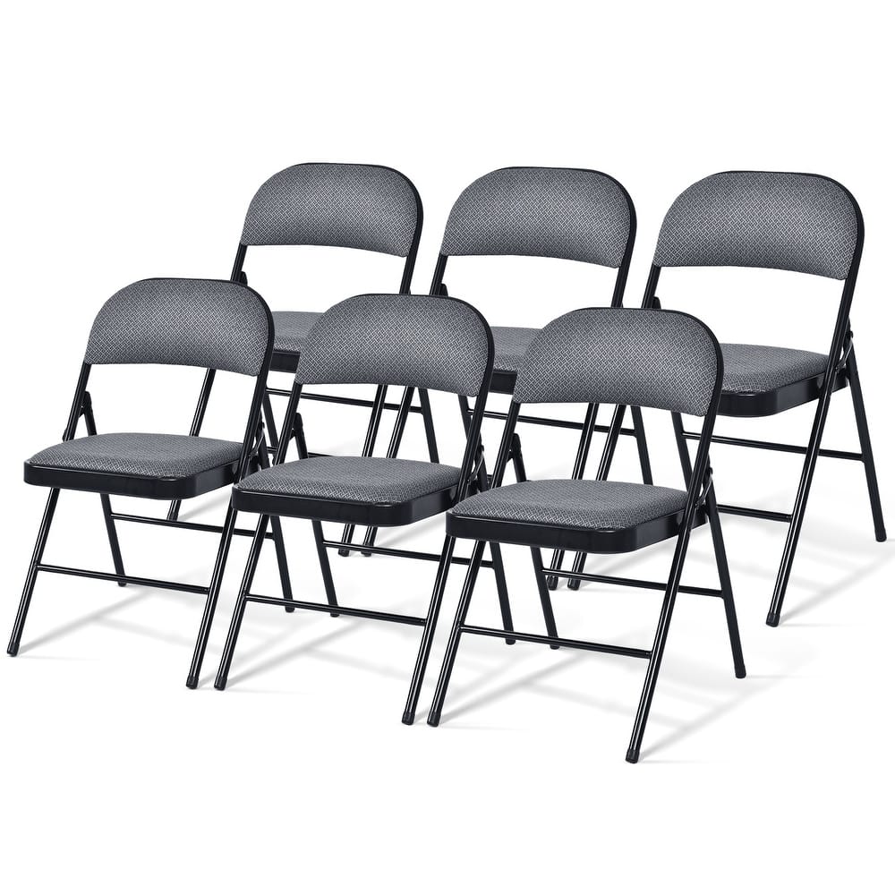 Gymax Set of 6 Folding Chairs Fabric Upholstered Padded Seat Metal